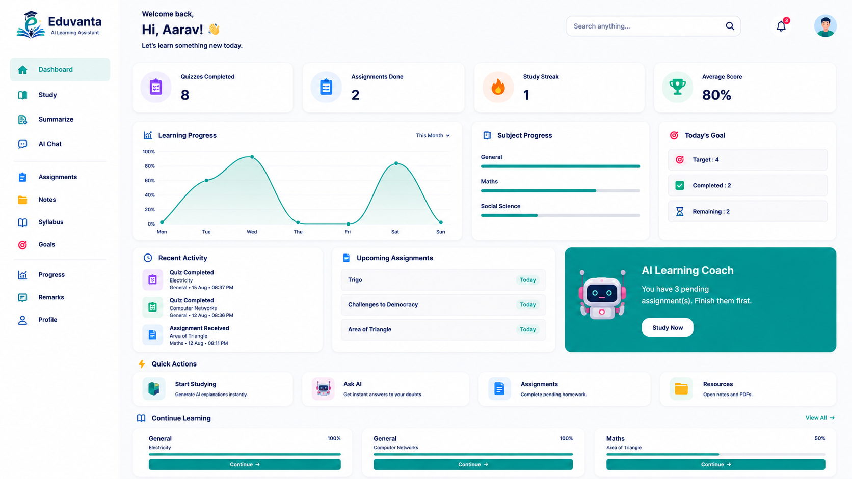 Eduvanta Student Dashboard